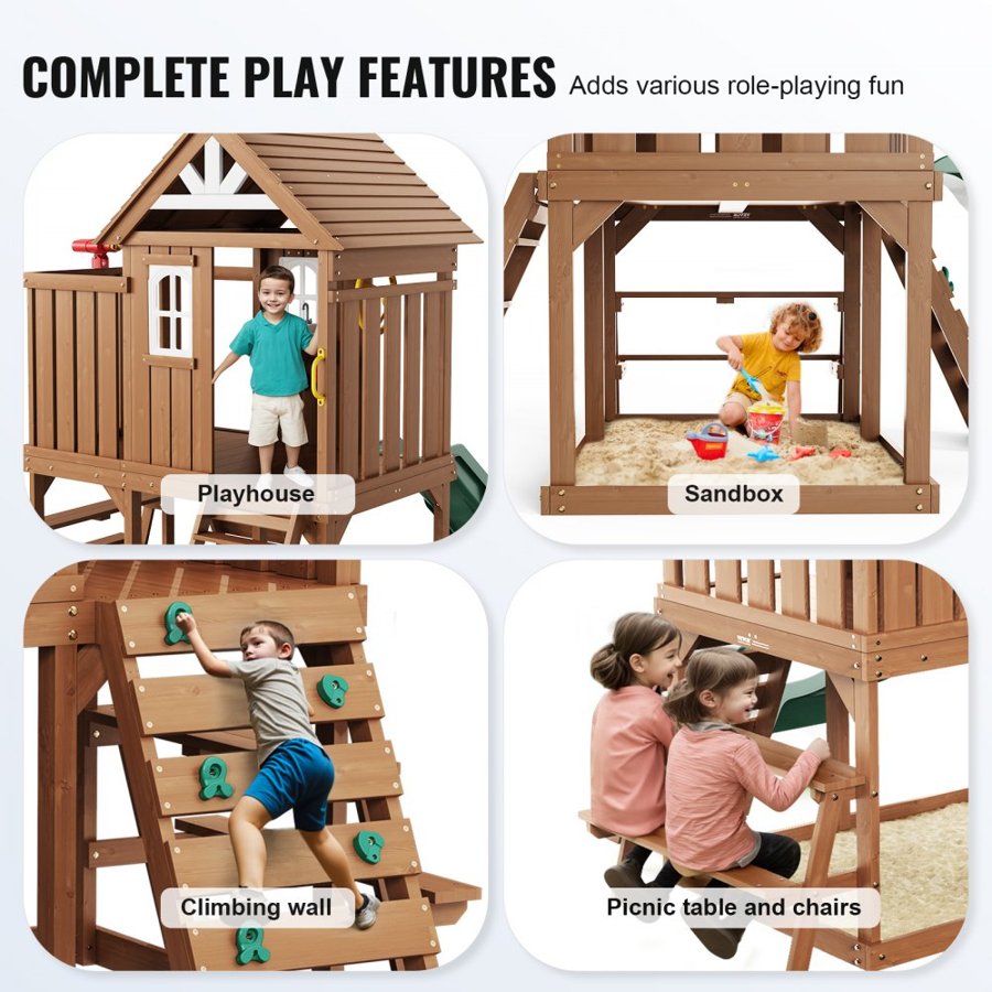 VEVOR Wooden Playhouse with Slide – 91 × 122 × 106 in.