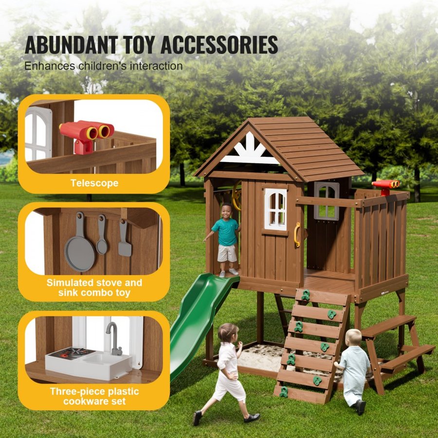 VEVOR Wooden Playhouse with Slide – 91 × 122 × 106 in.