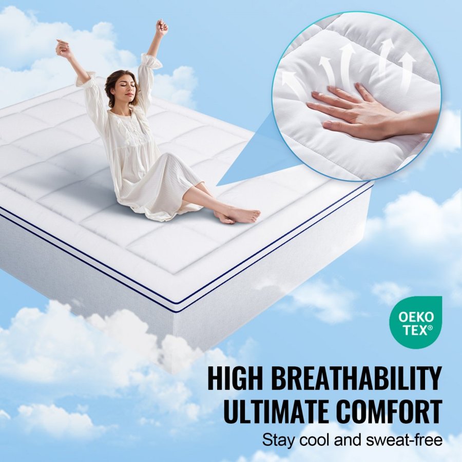 VEVOR Mattress Topper Fiber Fill Detachable & Washable Queen 25.4 mm Thickness 1524x2032 mm