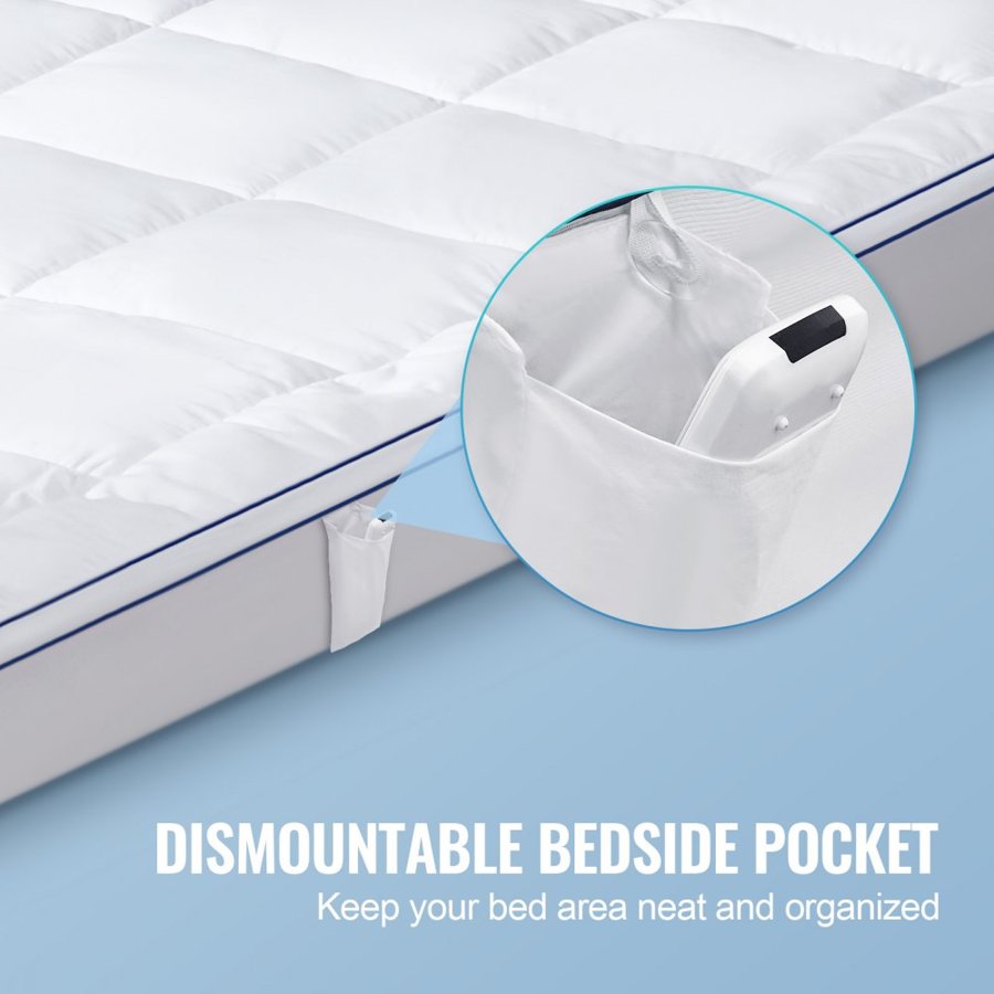 VEVOR Mattress Topper Fiber Fill Detachable & Washable Queen 25.4 mm Thickness 1524x2032 mm