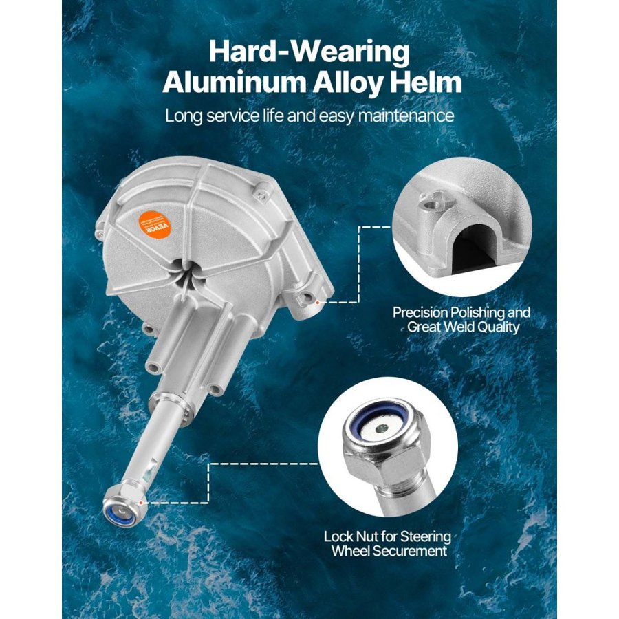 VEVOR Outboard Steering System 15\' Outboard Steering System 15 Feet Boat Steering Cable with 13\" Wheel Durable Marine Steering System