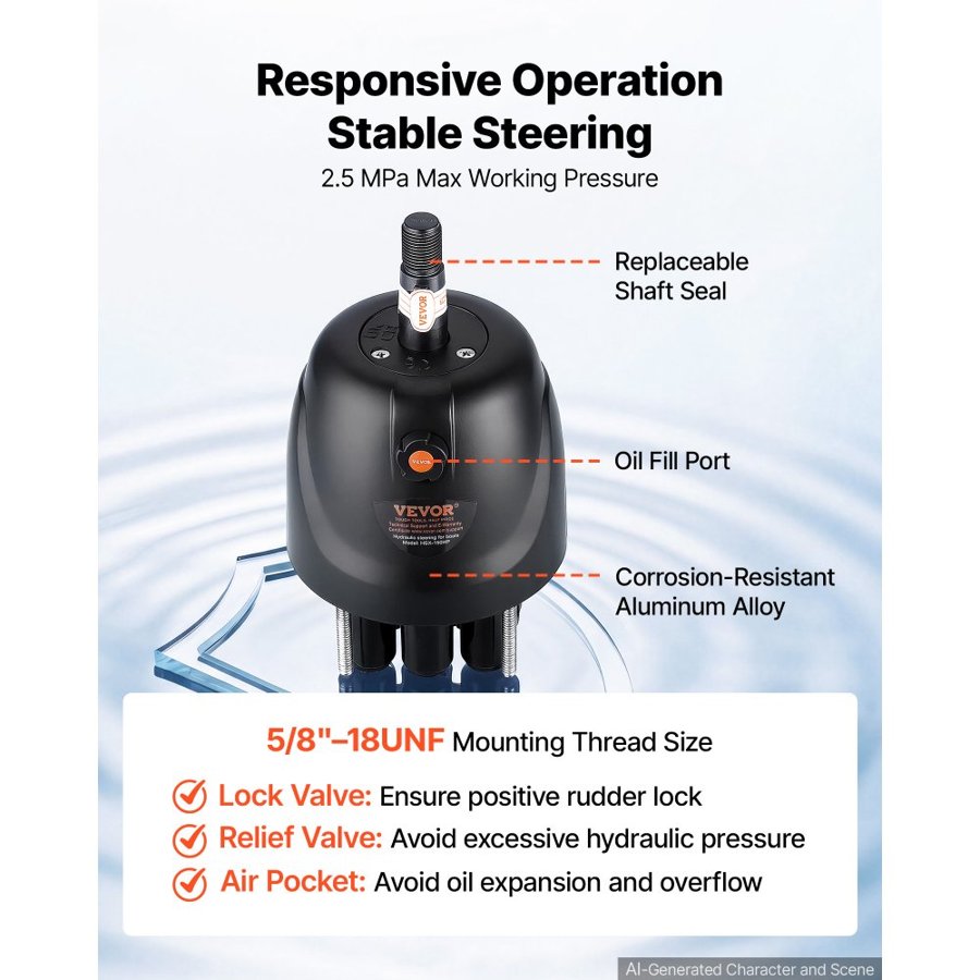 VEVOR Hydraulic Steering Kit 150HP Hydraulic Outboard Steering System 7.32m, Marine Boat Steering System, 2.5 MPa Helm Pump, Two-Way Lock Cylinder, 7.32 m High-Strength Hoses, for Single-Engine Use