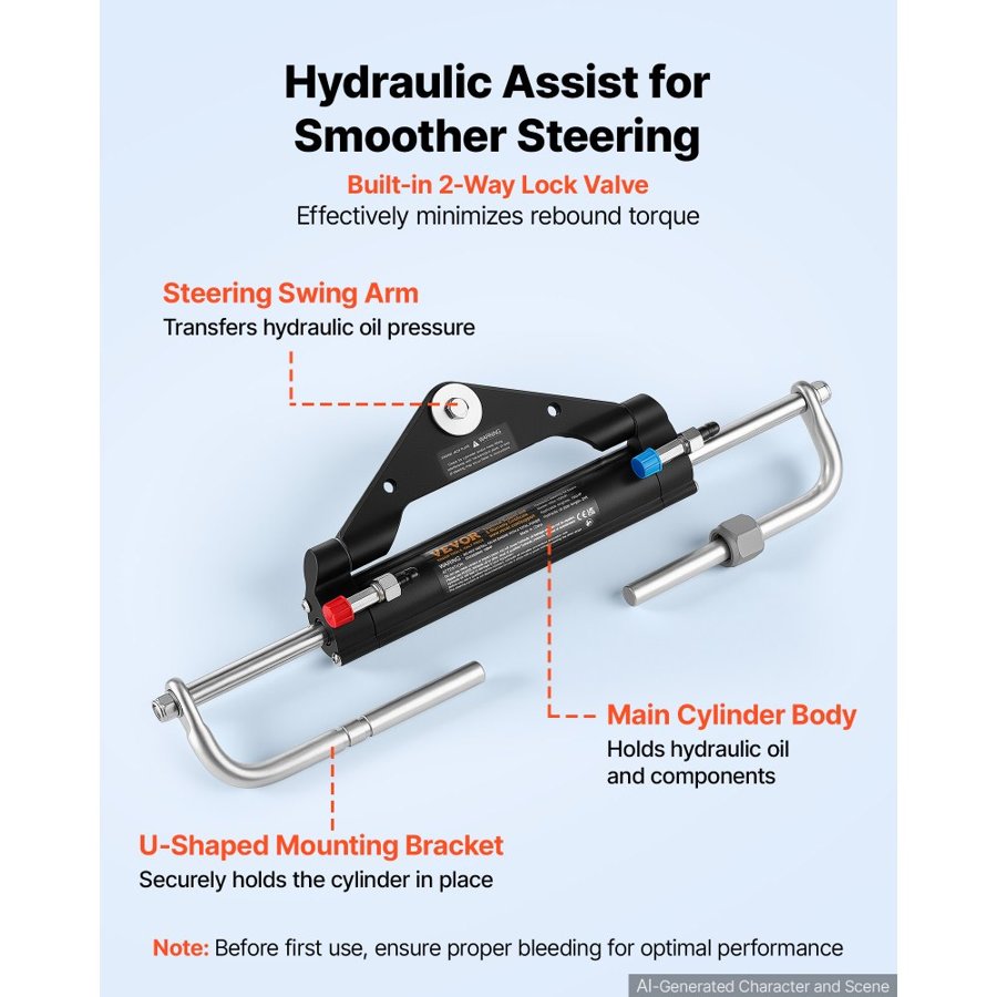 VEVOR Hydraulic Steering Kit 150HP Hydraulic Outboard Steering System 7.32m, Marine Boat Steering System, 2.5 MPa Helm Pump, Two-Way Lock Cylinder, 7.32 m High-Strength Hoses, for Single-Engine Use
