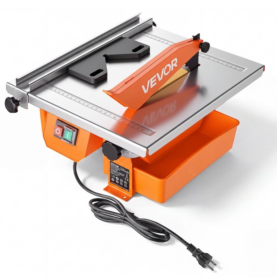 VEVOR Wet Tile Saw 180 mm 65Mn Steel Blade 3000 RPM Tile Cutter Wet Saw, for Cutting Tiles and Stones, 0-45° Adjustable Bevel Cut, Powerful Motor, Detachable Water Reservoir, for DIY Enthusiasts