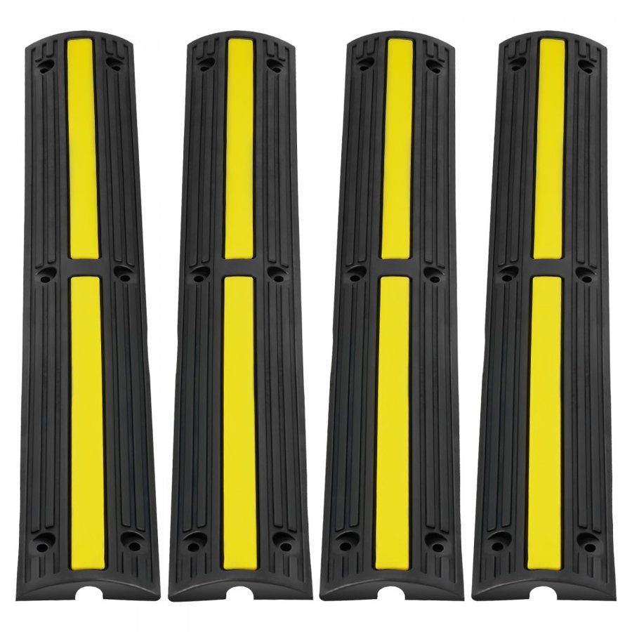 VEVOR Cable Protector Ramp 100x15x3.1 cm, 4 Pack of 1 Channel, 8164.7 kg/axle Capacity Heavy Duty Rubber Speed Bumps, Floor Cord Cable Protector Wire Cover, for Residential Areas, Private Garages, Gardens