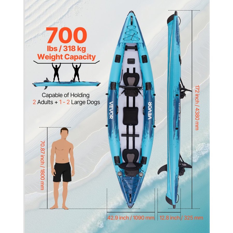 VEVOR Fishing Inflatable Kayak — Padded Seats and Pump