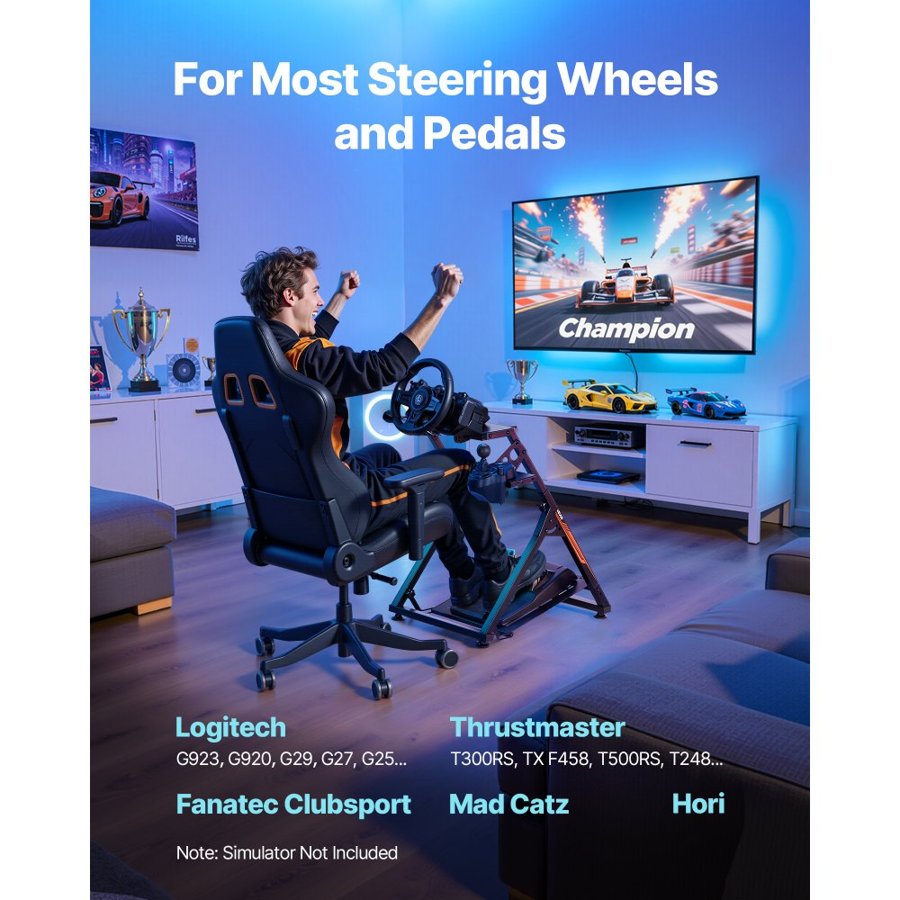 VEVOR Racing Wheel Stand, Adjustable & Foldable Simulator Stand for Logitech G923 G920 G29 G27, Thrustmaster T300RS TX F458 T500RS T3PA-PRO(F1/GT) Gaming Cockpit,Pedals Simulator NOT Included,Compact