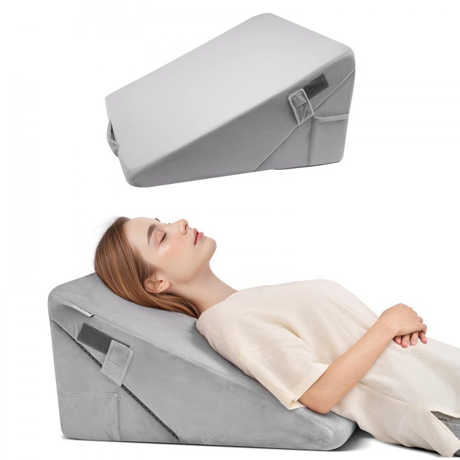 VEVOR Bed Wedge Pillow for Sleeping, Adjustable Orthopedic Bed Wedge, 25D High-Density Foam Filling & Soft Washable Cover, Post Surgery Pillow for Acid Reflux, Back Pain, Snoring Relief, Light Grey
