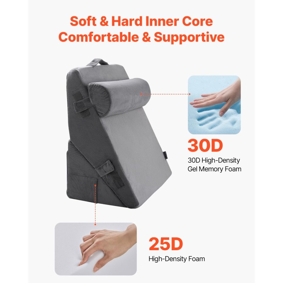 VEVOR Bed Wedge Pillow for Sleeping, 3 Pcs Adjustable Orthopedic Bed Wedge Set, with Washable Cover & Foam Support, Post Surgery Pillow for Acid Reflux, Back Pain, Snoring Relief & GERD, Dark Grey