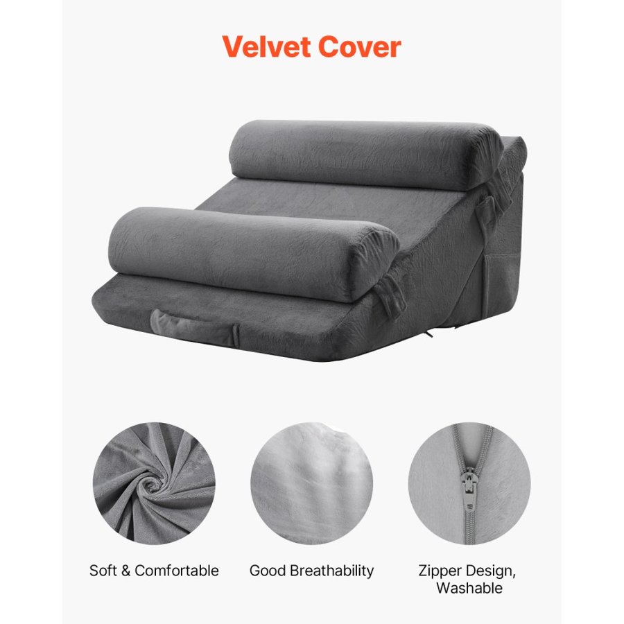 VEVOR Wedge Pillow for Sleeping, 4 Pcs Adjustable Orthopedic Bed Wedge Set, Support Arm Leg Neck Shoulder, Post Surgery Pillow for Back Pain, Acid Reflux, Snoring Relief, Sitting up in Bed, Dark Grey