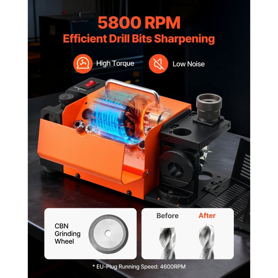 VEVOR Drill Bit Grinder Sharpener – 4600RPM, 3–13mm, CBN