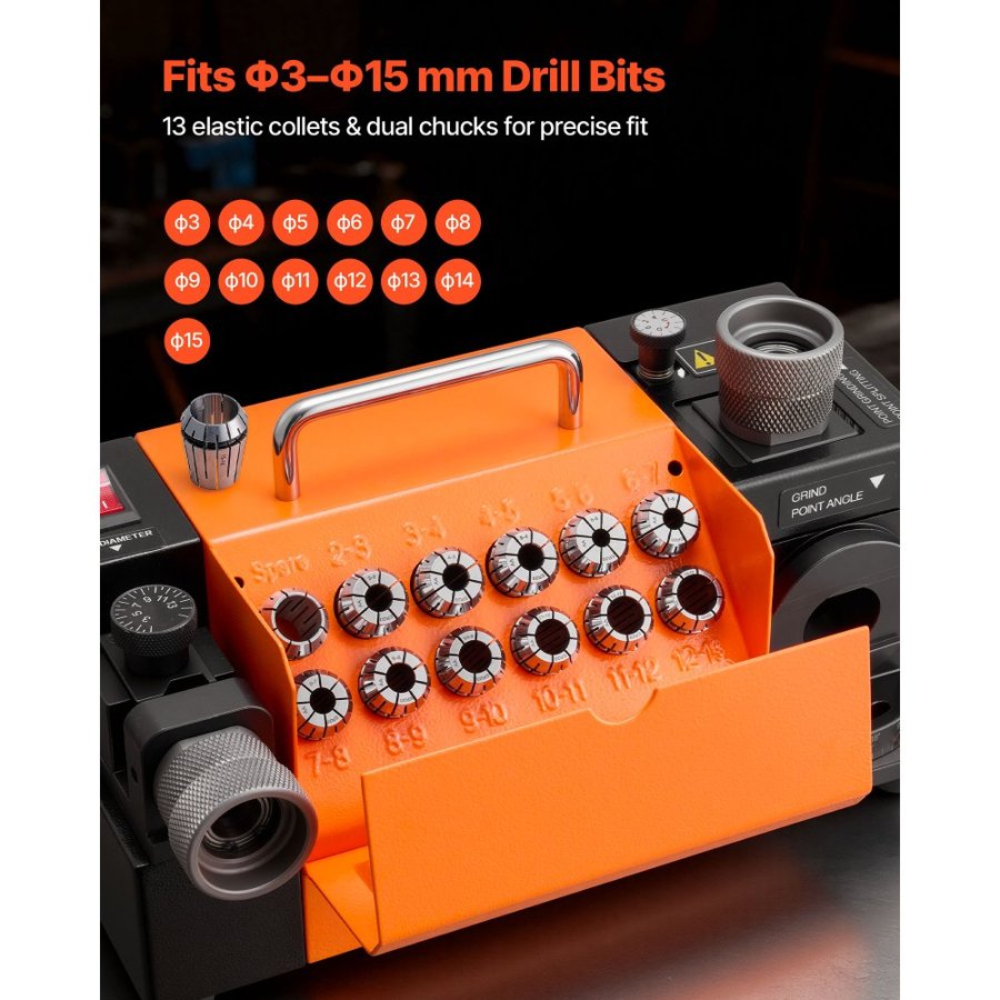 VEVOR Drill Bits Sharpener – 3–15mm, 4600 RPM, MR-13B