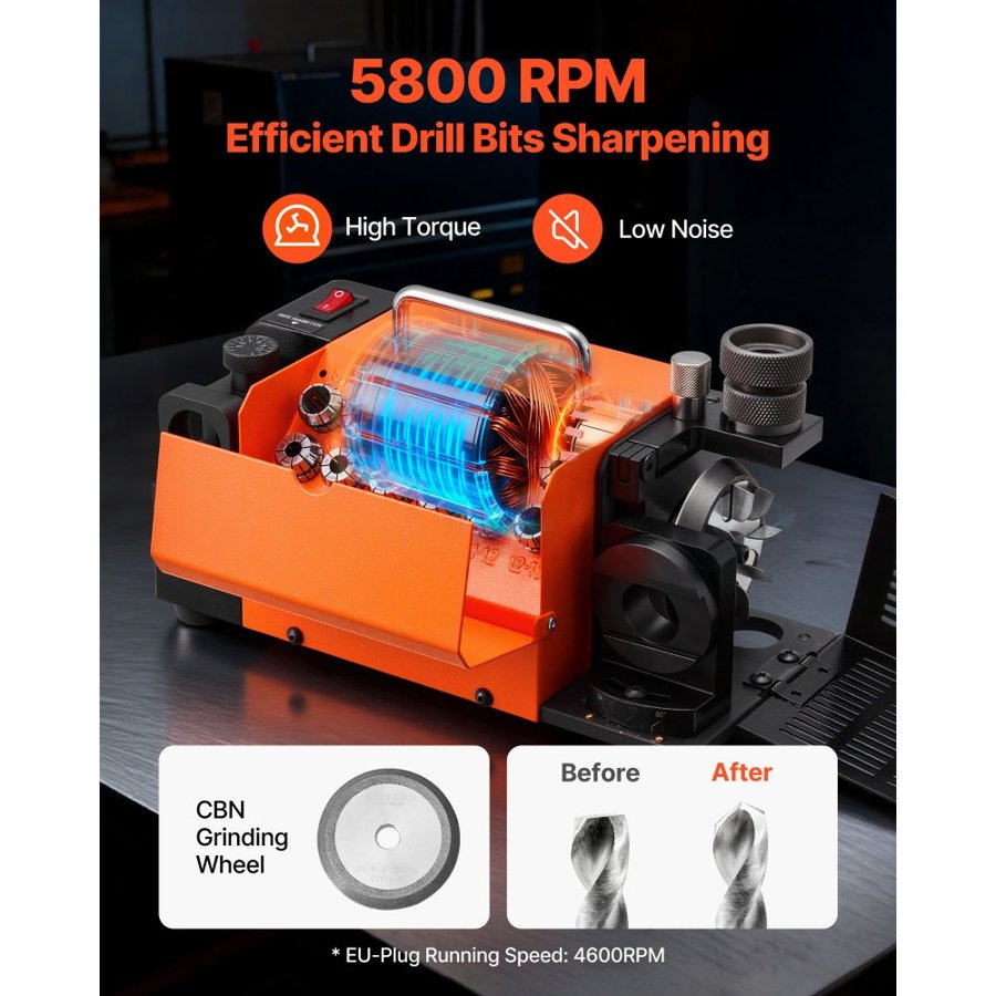 VEVOR Drill Bit Grinder – 3–15mm, 4600 RPM CBN, MR-13A