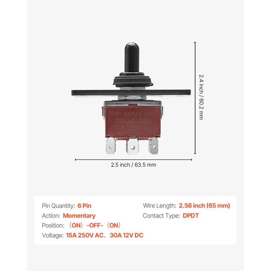VEVOR 12 Volt Toggle Switch On Off On – 6 Pin DPDT
