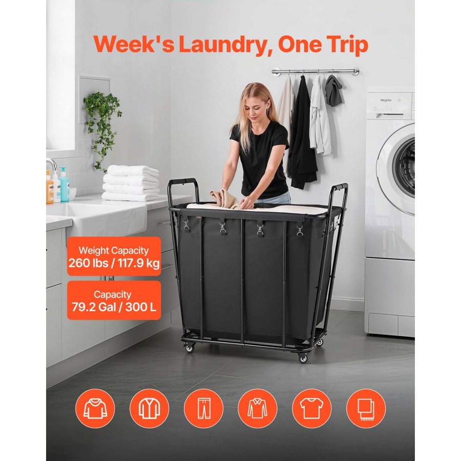 VEVOR Rolling Laundry Cart with Wheels – 300L, 260 lb Load