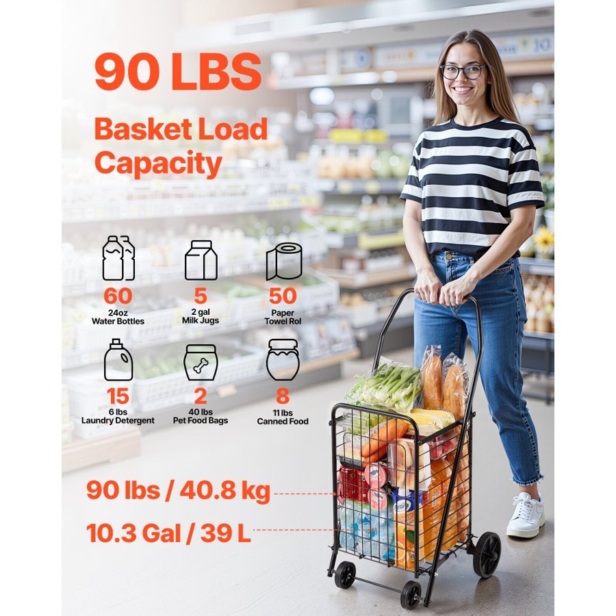 VEVOR Folding Shopping Cart With Wheels – 90 LBS Load