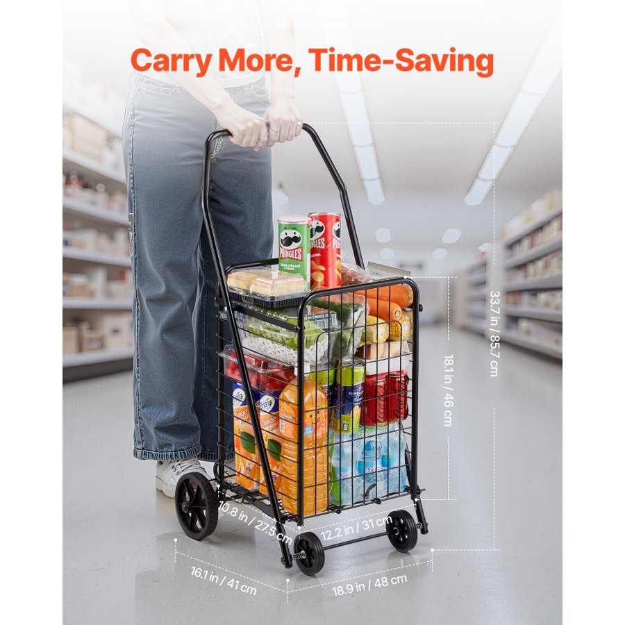 VEVOR Folding Shopping Cart With Wheels – 90 LBS Load