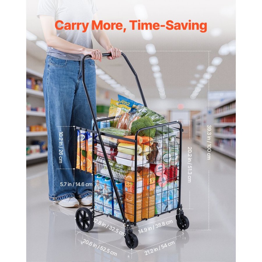 VEVOR Heavy Duty Folding Shopping Cart with Wheels – 100 LBS