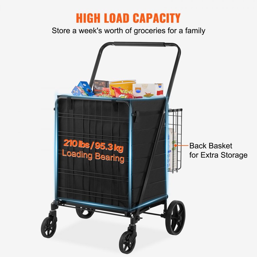 VEVOR Folding Shopping Cart with Wheels – 95.3 kg Capacity