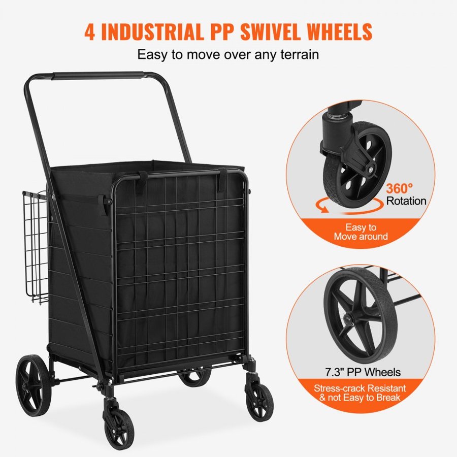VEVOR Folding Shopping Cart with Wheels – 95.3 kg Capacity