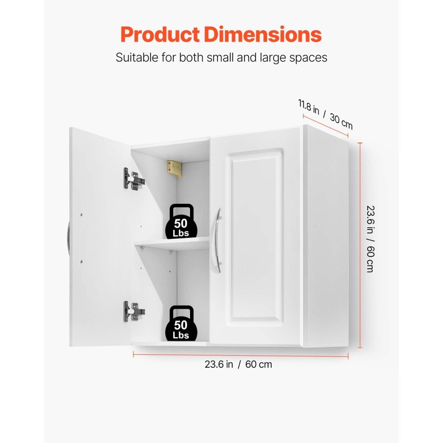 VEVOR Laundry Room White Wall Cabinets – 2-Tier, 23.6 In