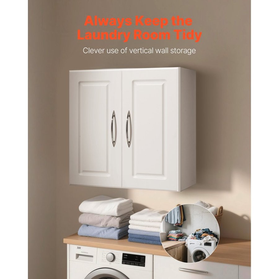VEVOR Laundry Room White Wall Cabinets – 2-Tier, 23.6 In