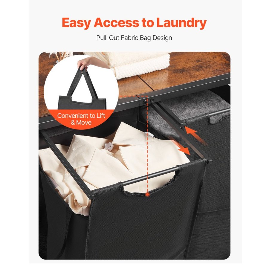 VEVOR 3 Tiers Laundry Sorter with Rack, Tall Laundry Hamper with Shelves and Drawers, 2 Section Freestanding Hanging Rack Storage with 600D Oxford Cloth Bags and Ladder Shelves for Dirty Clothes