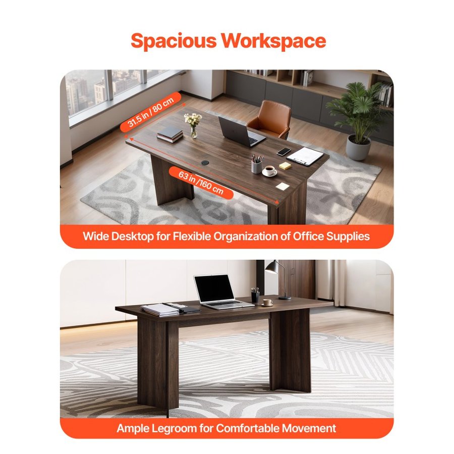 VEVOR Modern Wood Executive Desk – 63 × 31.5 Inch, 250 LBS