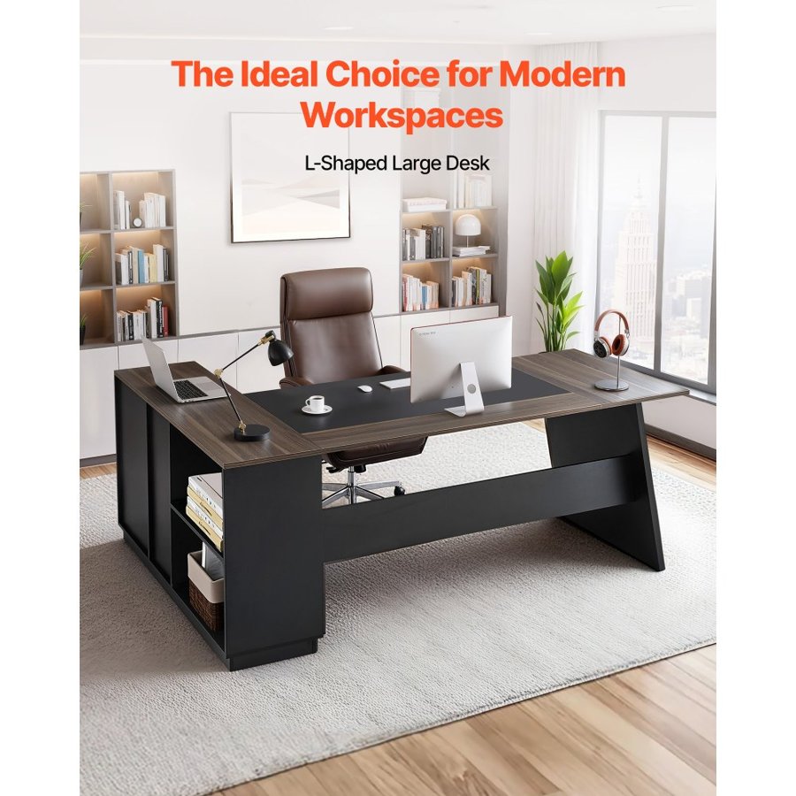 VEVOR L Shape Executive Desk with Drawers – 350lbs, 159.7lbs