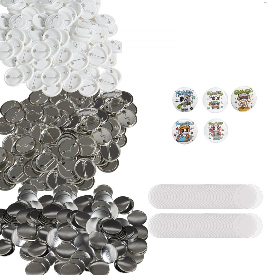 VEVOR 500 Sets 1.25 inch 32mm Pin Back Button Parts, DIY Round Button Badge Parts, Set Includes Metal Top, Plastic/Metal Button, Clear Film, and Blank Paper For Gifts Presents, Machine NOT Included