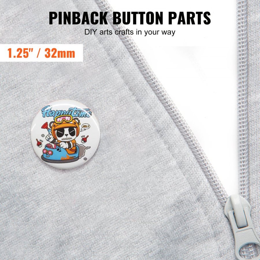 VEVOR 500 Sets 1.25 inch 32mm Pin Back Button Parts, DIY Round Button Badge Parts, Set Includes Metal Top, Plastic/Metal Button, Clear Film, and Blank Paper For Gifts Presents, Machine NOT Included