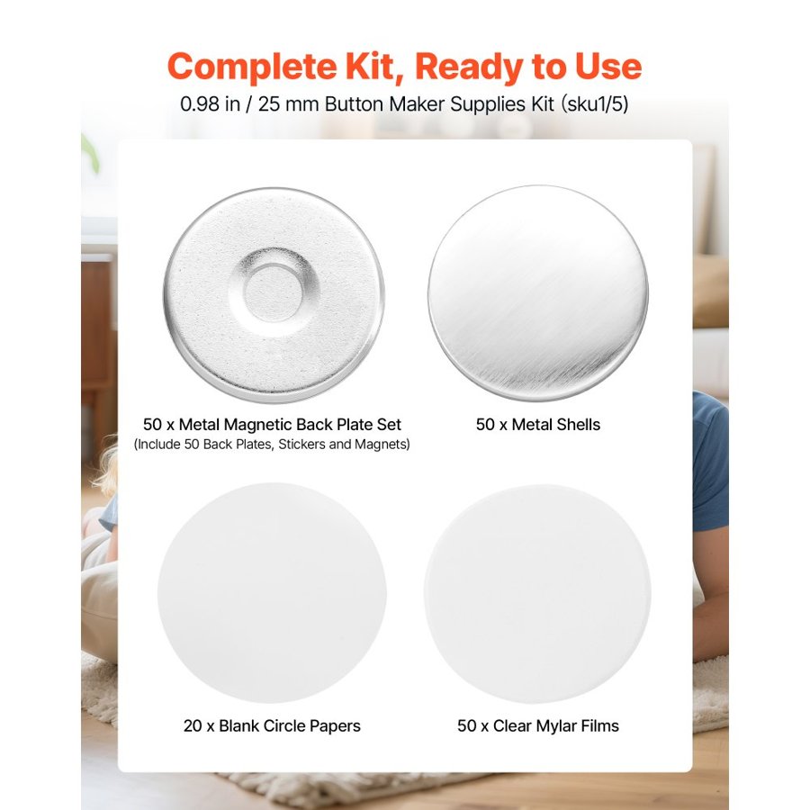 VEVOR Button Parts for Button Maker – 50 Sets, 25 mm
