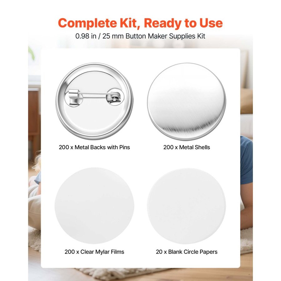 VEVOR Button Maker Supplies – 0.98 in / 25 mm, 200 Sets