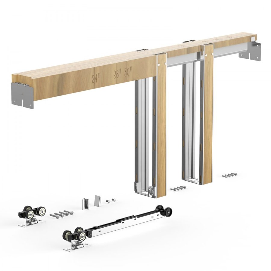 VEVOR Pocket Door Frame Kit 812.8 mm Pocket Door Kit Steel-Wrapped Studs, For Home Doors, Two-Way Soft Close Mechanism, Smooth & Quiet Sliding, Space-Saving Hidden Installation, Adjustable Width