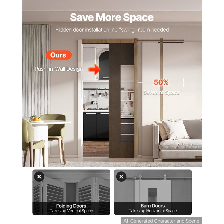 VEVOR Pocket Door Frame Kit 812.8 mm Pocket Door Kit Steel-Wrapped Studs, For Home Doors, Two-Way Soft Close Mechanism, Smooth & Quiet Sliding, Space-Saving Hidden Installation, Adjustable Width