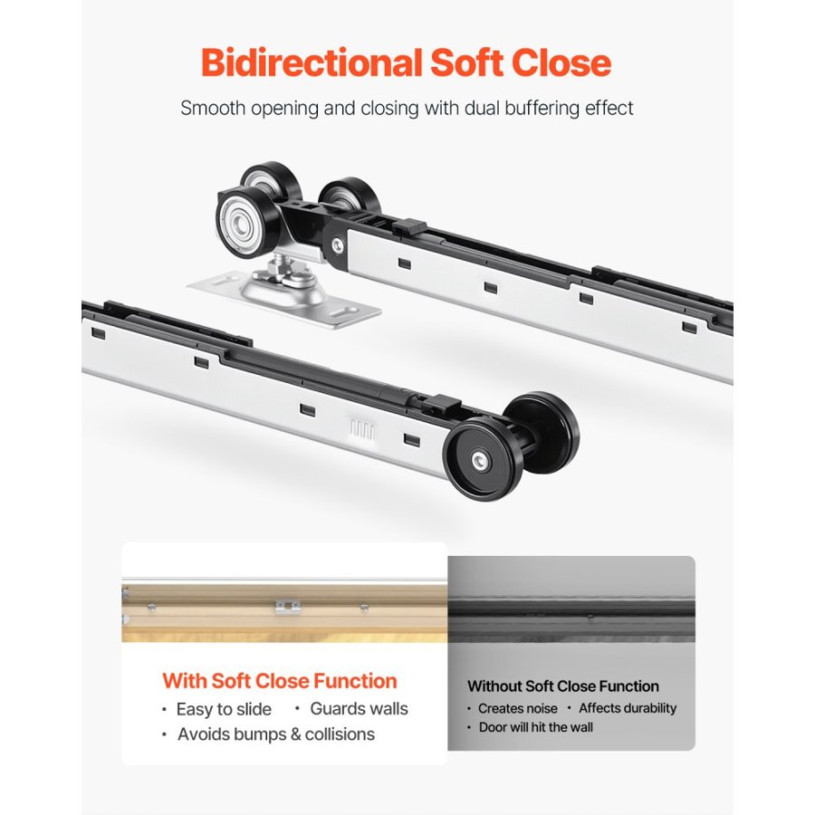 VEVOR Pocket Door Frame Kit 812.8 mm Pocket Door Kit Steel-Wrapped Studs, For Home Doors, Two-Way Soft Close Mechanism, Smooth & Quiet Sliding, Space-Saving Hidden Installation, Adjustable Width
