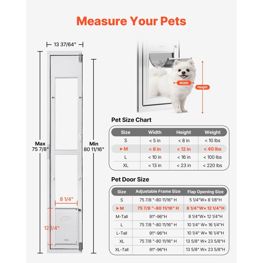VEVOR Medium Dog Door for Sliding Glass Door – 40 lbs, PVC
