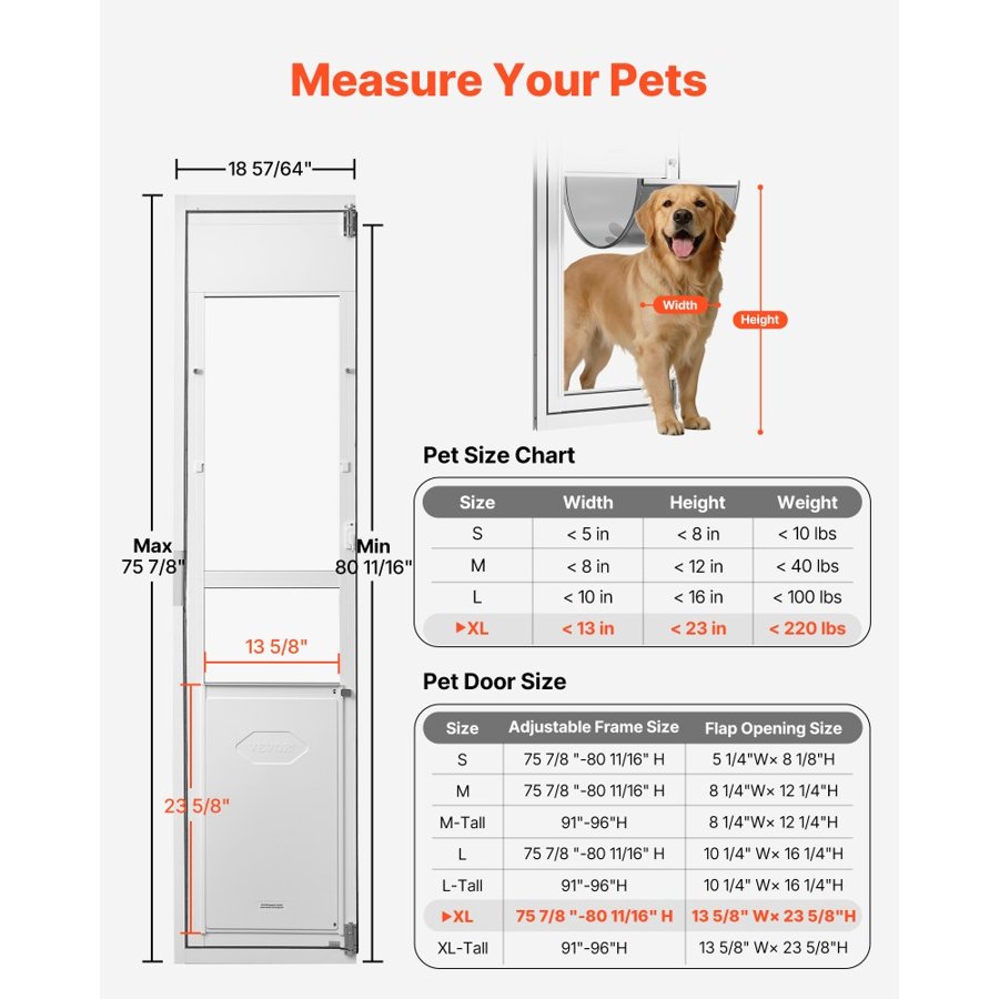 VEVOR XL Dog Door for Sliding Glass Door – 1927–2049mm