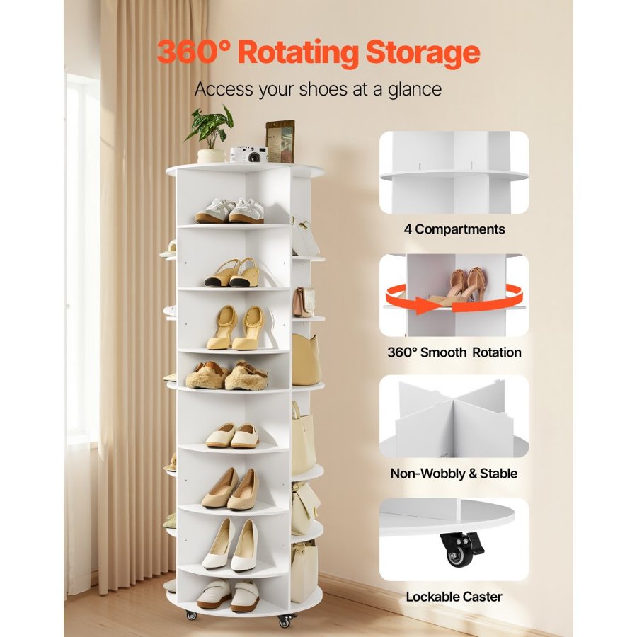 VEVOR Spinning Shoe Rack Tower – 7 Tier, 360° Rotating