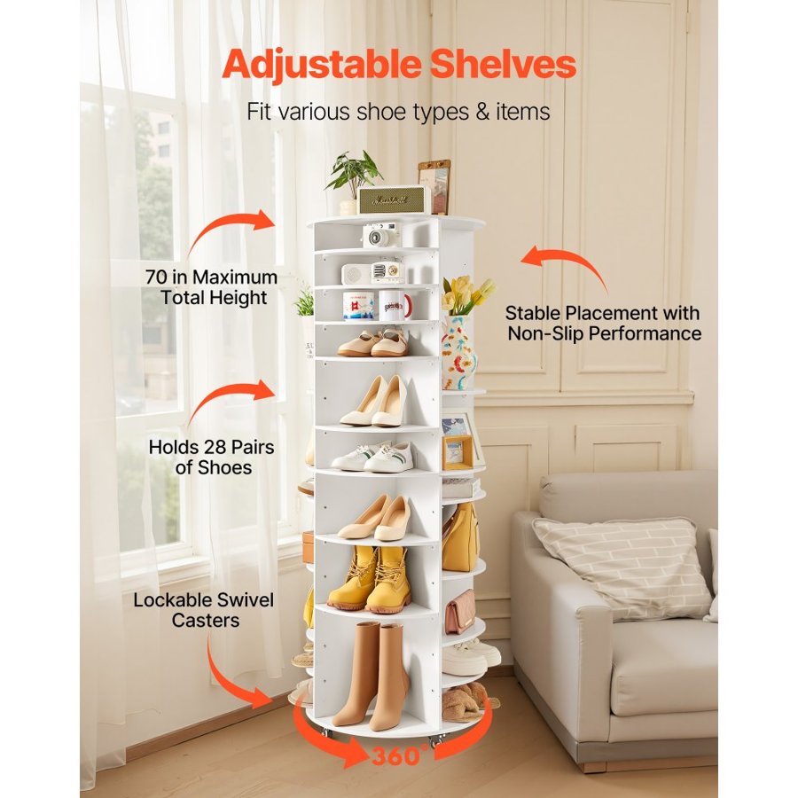 VEVOR Spinning Shoe Rack Tower – 7 Tier, 360° Rotating