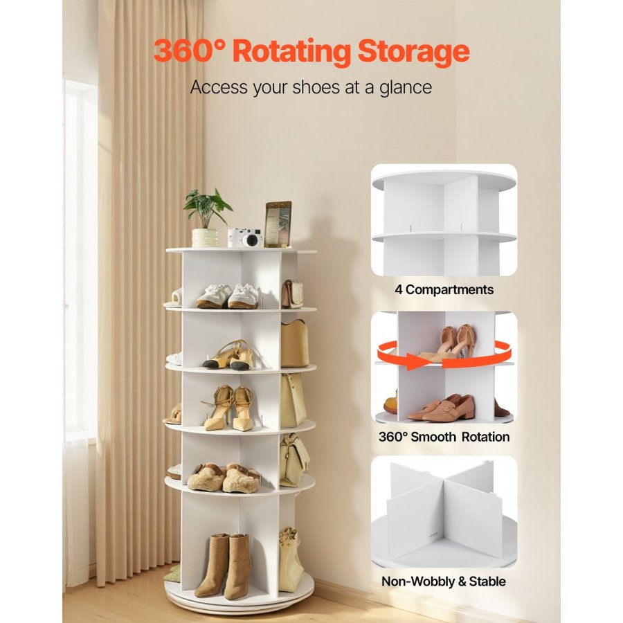 VEVOR 360 Rotating Shoe Rack – 5 Tiers, 20 Pairs Capacity