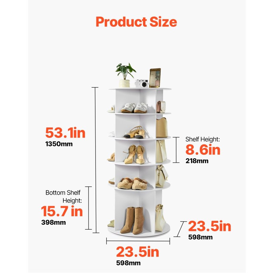 VEVOR 360 Rotating Shoe Rack – 5 Tiers, 20 Pairs Capacity