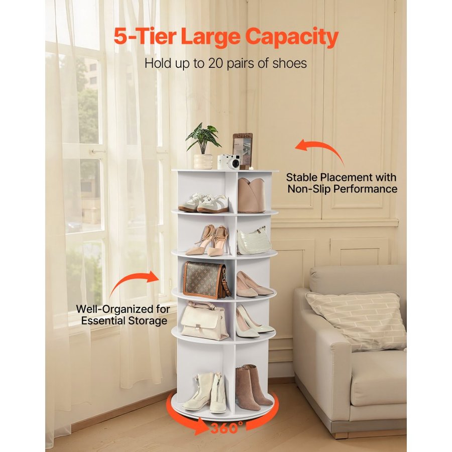 VEVOR 360 Rotating Shoe Rack – 5 Tiers, 20 Pairs Capacity