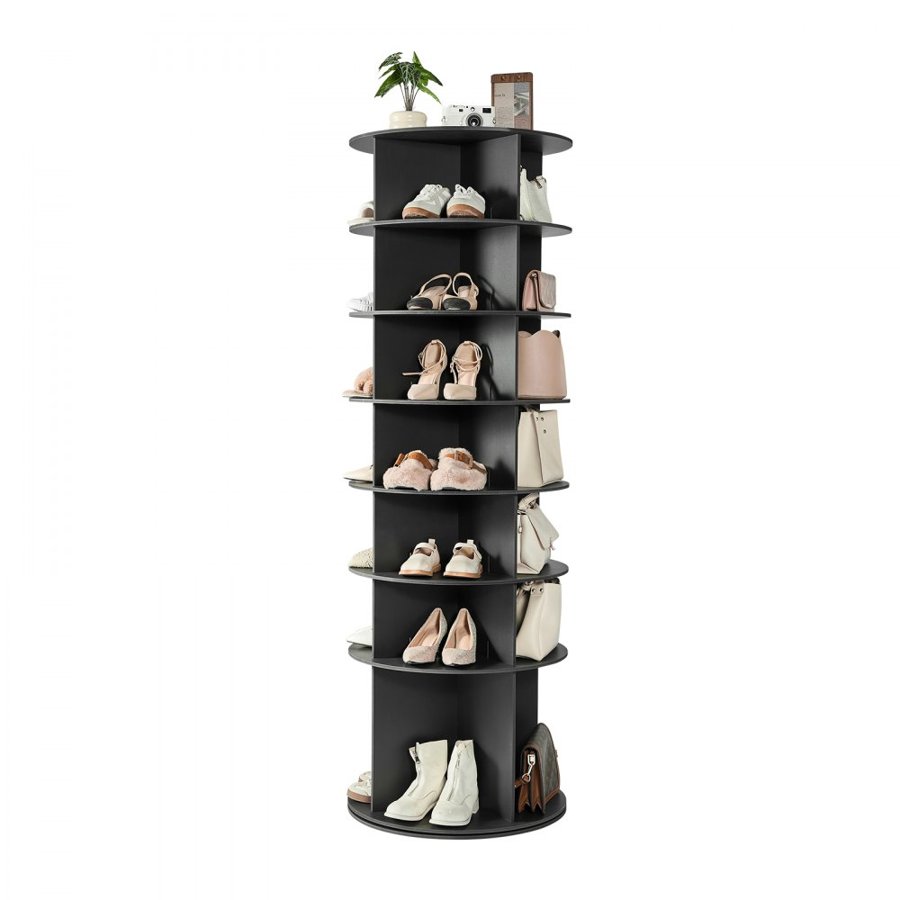 VEVOR 7 Tiers Rotating Shoe Rack Tower, 360° Spinning Shoe Rack, Revolving Storage Round Carousel Display, Freestanding Lazy Susan Organizer Display for Bedroom, Living Room, Entryway, Closet, Black