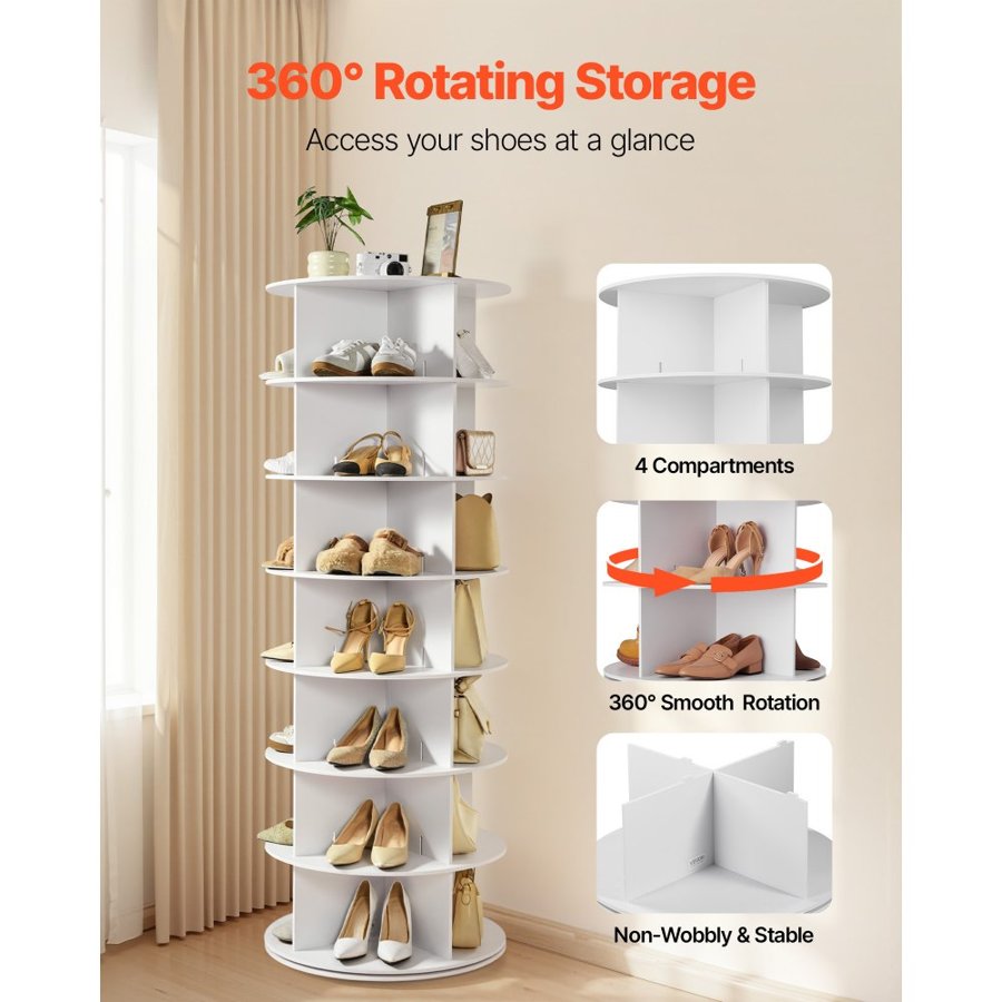 VEVOR Revolving Shoe Rack for Closet – 7 Tiers, 360° Rotate