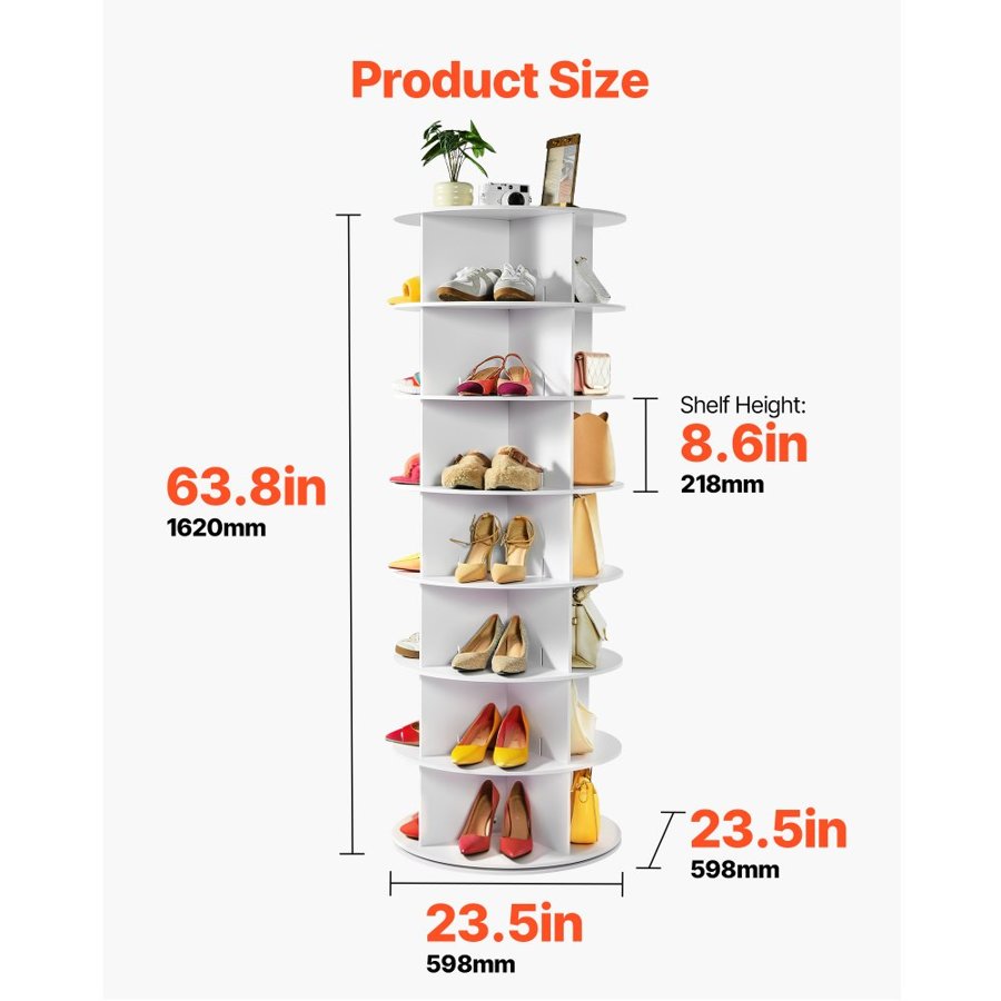 VEVOR Revolving Shoe Rack for Closet – 7 Tiers, 360° Rotate