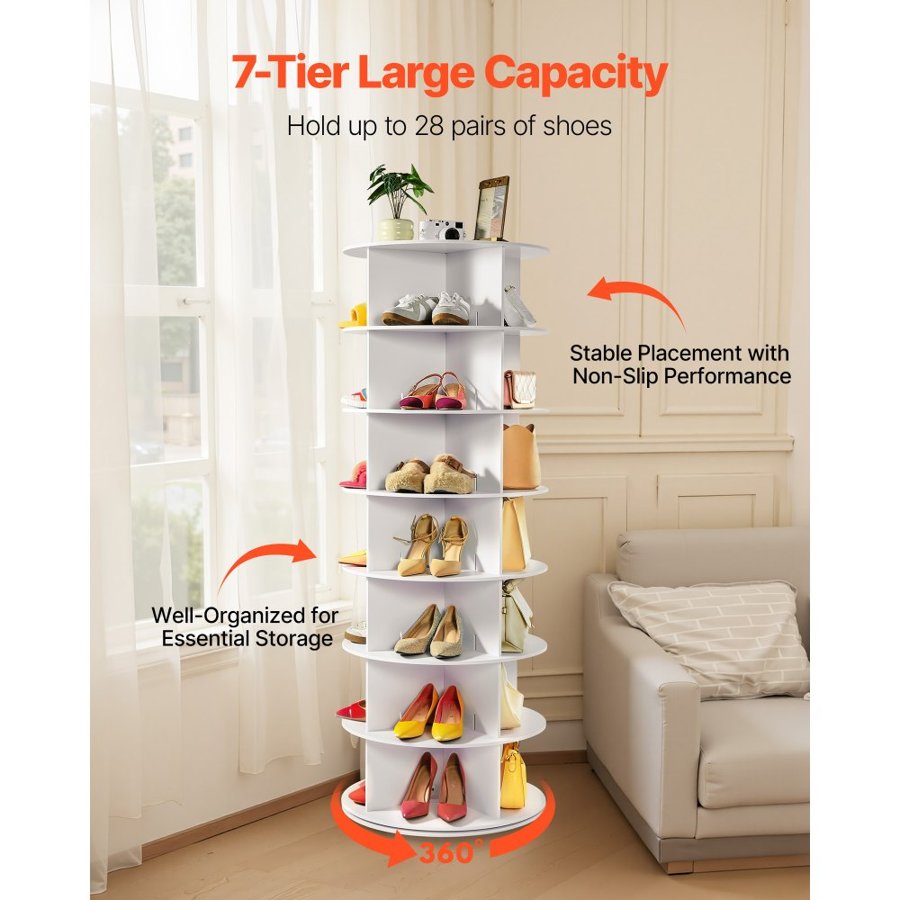 VEVOR Revolving Shoe Rack for Closet – 7 Tiers, 360° Rotate