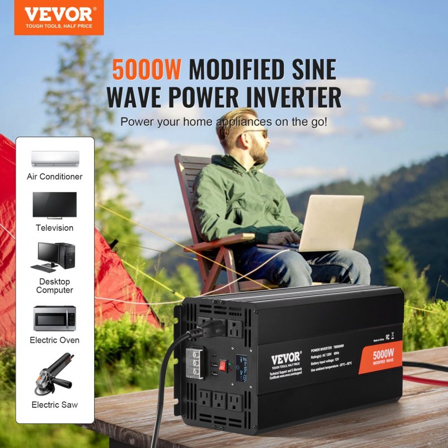 VEVOR Modified Sine Wave Inverter – 5000W, 12V to 230V