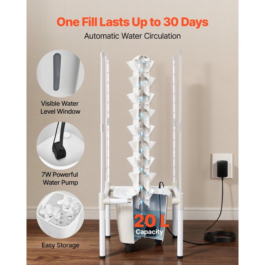 VEVOR Hydroponic Tower with Lights – 45 Pods, Full-Spectrum