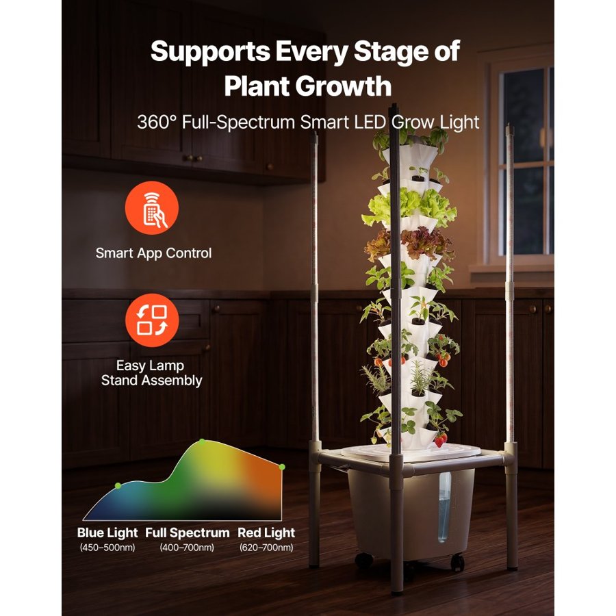 VEVOR Hydroponic Tower with Lights – 45 Pods, Full-Spectrum